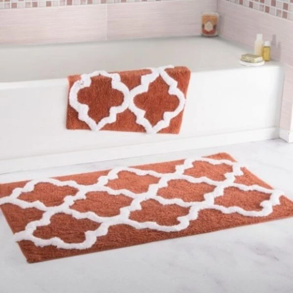Hastings Home 100 Percent Cotton 2 Piece Trellis Bathroom Mat Set – Brick