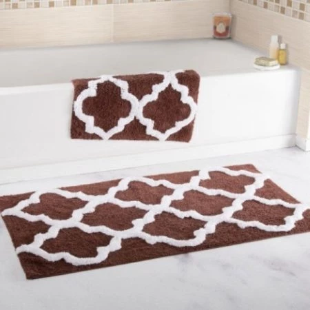 Hastings Home 100 Percent Cotton 2 Piece Trellis Bathroom Mat Set - Chocolate