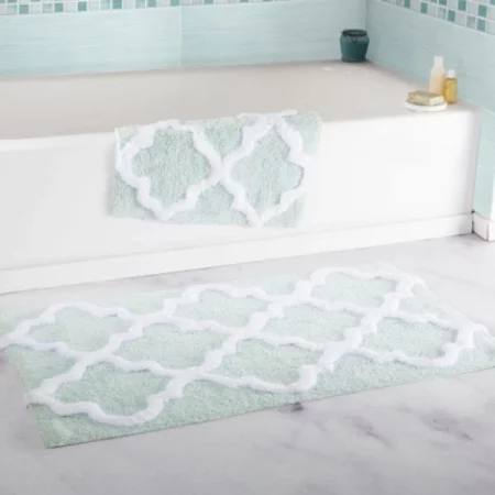 Hastings Home 100 Percent Cotton 2 Piece Trellis Bathroom Mat Set - Seafoam
