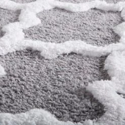 Hastings Home 100 Percent Cotton 2 Piece Trellis Bathroom Mat Set – Silver