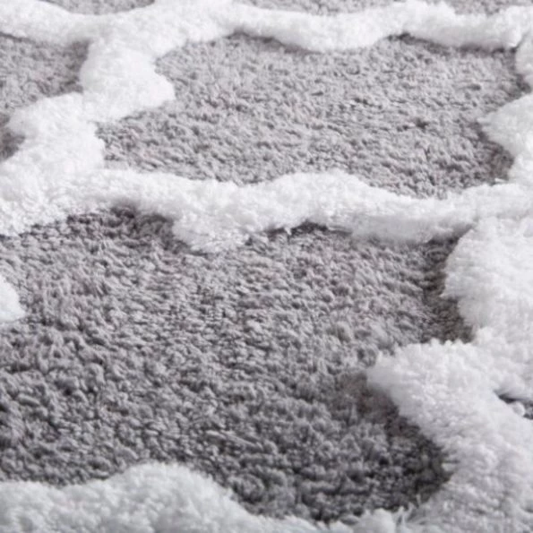 Hastings Home 100 Percent Cotton 2 Piece Trellis Bathroom Mat Set – Silver