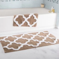 Hastings Home 100 Percent Cotton 2 Piece Trellis Bathroom Mat Set - Taupe