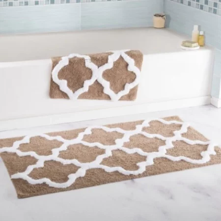 Hastings Home 100 Percent Cotton 2 Piece Trellis Bathroom Mat Set - Taupe