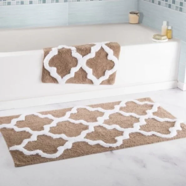 Hastings Home 100 Percent Cotton 2 Piece Trellis Bathroom Mat Set - Taupe 1 Hastings Home 100 Percent Cotton 2 Piece Trellis Bathroom Mat Set – Taupe