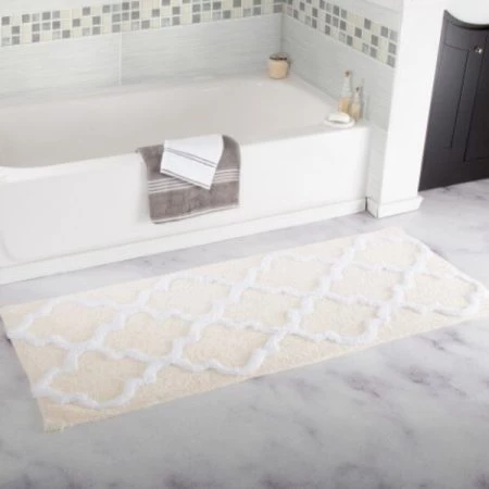 Hastings Home 100 Percent Cotton Trellis Bathroom Mat - 24x60 inches - Bone