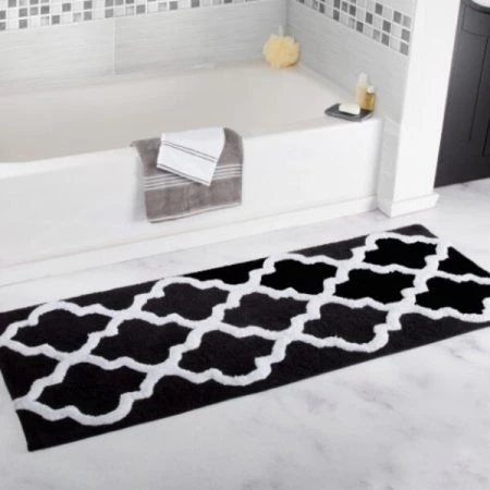 Hastings Home 100 Percent Cotton Trellis Bathroom Mat - 24x60 inches - Black
