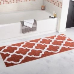 Hastings Home 100 Percent Cotton Trellis Bathroom Mat – 24×60 inches – Brick