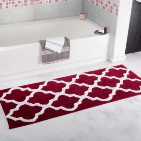 Hastings Home 100 Percent Cotton Trellis Bathroom Mat - 24x60 inches - Burgundy