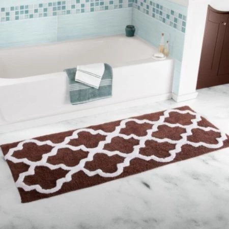 Hastings Home 100 Percent Cotton Trellis Bathroom Mat- 24x60 inches - Chocolate