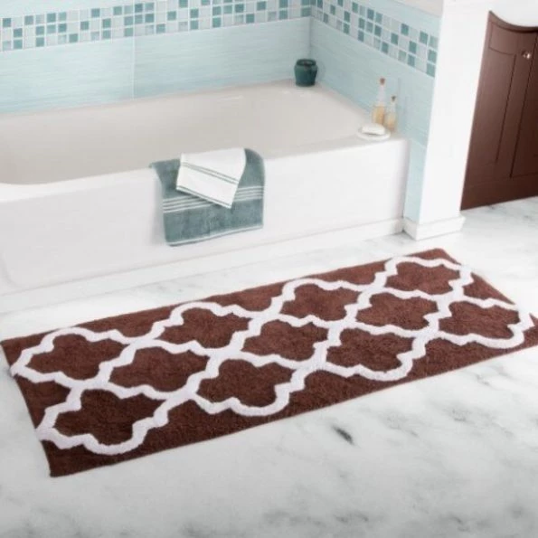 Hastings Home 100 Percent Cotton Trellis Bathroom Mat- 24×60 inches – Chocolate