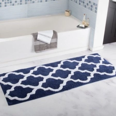 Hastings Home 100 Percent Cotton Trellis Bathroom Mat - 24x60 inches - Navy