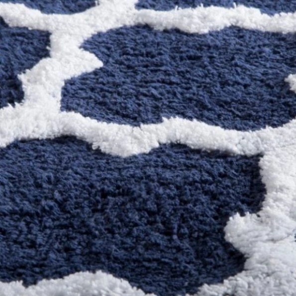 Hastings Home 100 Percent Cotton Trellis Bathroom Mat – 24×60 inches – Navy