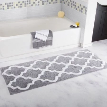 Hastings Home 100 Percent Cotton Trellis Bathroom Mat - 24x60 inches - Silver