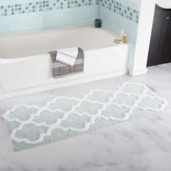 Hastings Home 100 Percent Cotton Trellis Bathroom Mat – 24×60 inches – Seafoam