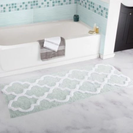 Hastings Home 100 Percent Cotton Trellis Bathroom Mat - 24x60 inches - Seafoam