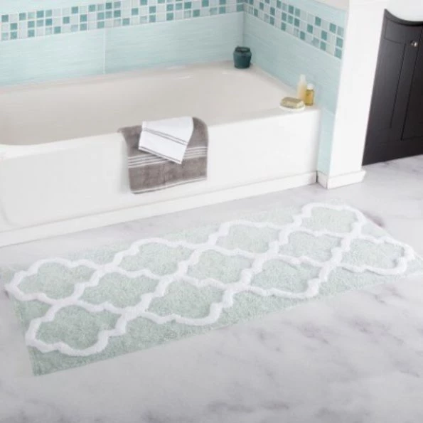 Hastings Home 100 Percent Cotton Trellis Bathroom Mat – 24×60 inches – Seafoam
