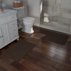 2-piece Bathroom Rug Set, Memory Foam Mats, Jacquard Fleece Non-Slip Absorbent Runner, Brown