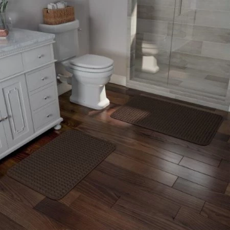 Hastings Home 2-piece Bathroom Rug Set, Memory Foam Mats, Jacquard Fleece Non-Slip Absorbent Runner, Brown