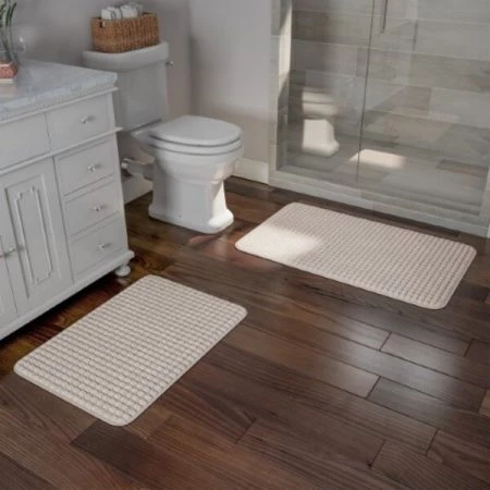 Hastings Home 2-piece Bathroom Rug Set, Memory Foam Mats, Jacquard Fleece Non-Slip Absorbent Runner, Ivory