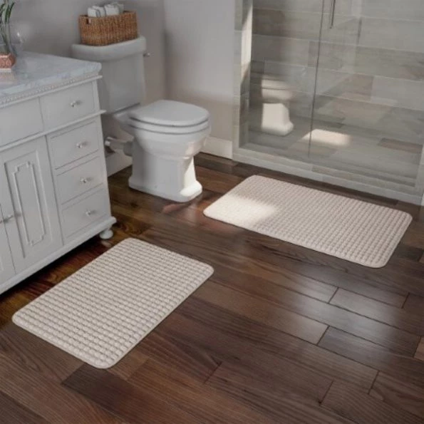 2-piece Bathroom Rug Set, Memory Foam Mats, Jacquard Fleece Non-Slip Absorbent Runner, Ivory