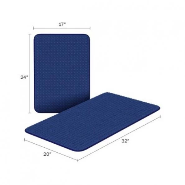 2-piece Bathroom Rug Set, Memory Foam Mats, Jacquard Fleece Non-Slip Runner, Navy Blue