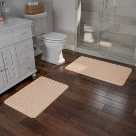 Hastings Home 2-piece Bathroom Rug Set, Memory Foam Mats, Jacquard Fleece Non-Slip Absorbent Runner, Taupe