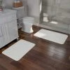 Hastings Home 2-piece Bathroom Rug Set, Memory Foam Mats, Jacquard Fleece Non-Slip Absorbent Runner, White