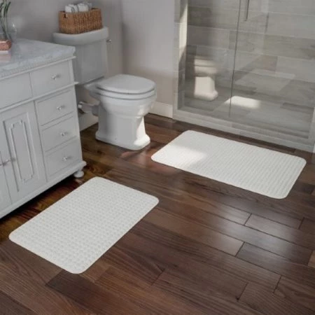 Hastings Home 2-piece Bathroom Rug Set, Memory Foam Mats, Jacquard Fleece Non-Slip Absorbent Runner, White