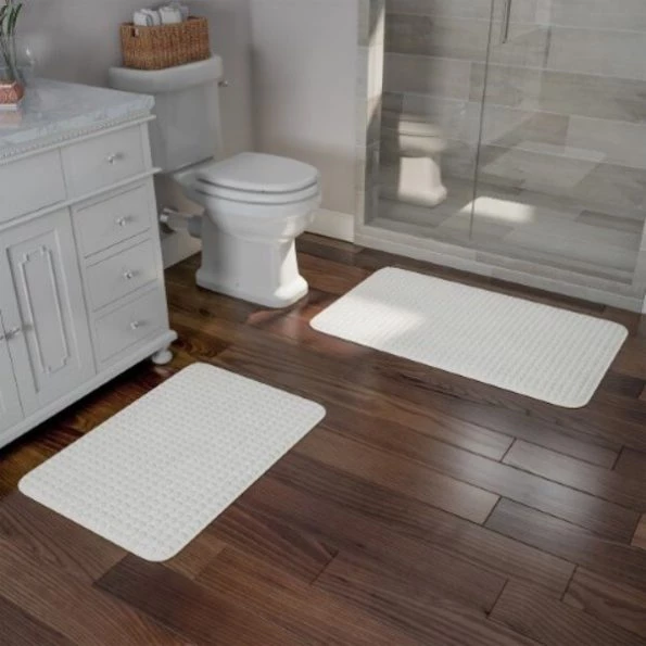 2-piece Bathroom Rug Set, Memory Foam Mats, Jacquard Fleece Non-Slip Absorbent Runner, White