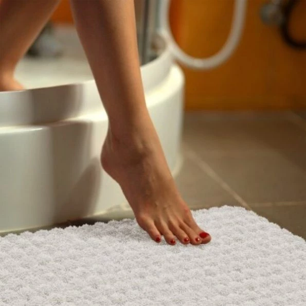 2-piece Bathroom Rug Set, Memory Foam Mats, Jacquard Fleece Non-Slip Absorbent Runner, White
