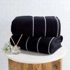 2-piece Luxury Cotton Towel Set, Bath Sheet Made from 100% Zero Twist Cotton, (Black/White)