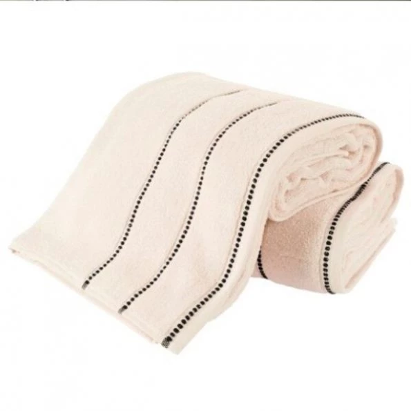 2-piece Luxury Cotton Towel Set, Bath Sheet Made from 100% Zero Twist Cotton, (Bone/Black)