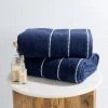 Hastings Home 2-piece Luxury Cotton Towel Set, Bath Sheet Made from 100% Zero Twist Cotton, (Navy/White)