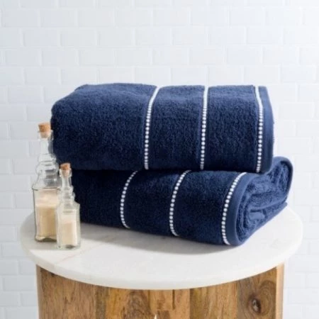 Hastings Home 2-piece Luxury Cotton Towel Set, Bath Sheet Made from 100% Zero Twist Cotton, (Navy/White)