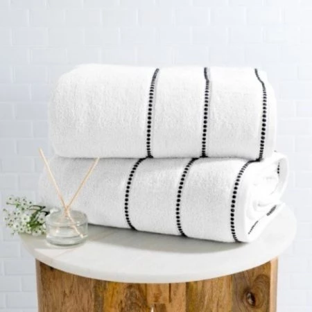 Hastings Home 2-piece Luxury Cotton Towel Set, Bath Sheet Made from 100% Zero Twist Cotton, (White/Black)