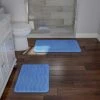 Hastings Home 2-piece Bathroom Rug Set, Memory Foam Mats, Wavy Microfiber Non-Slip Absorbent Runner, Blue
