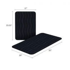 2-piece Bathroom Rug Set, Memory Foam Mats, Wavy Microfiber Non-Slip Absorbent Runner, Black