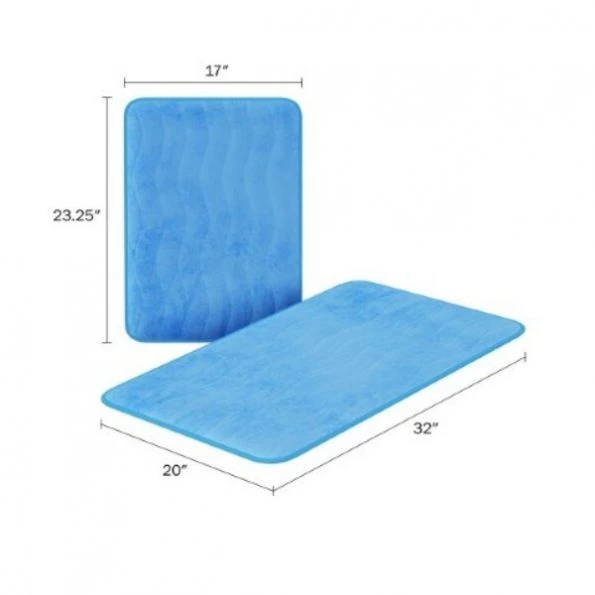 2-piece Bathroom Rug Set, Memory Foam Mats, Wavy Microfiber Non-Slip Absorbent Runner, Blue