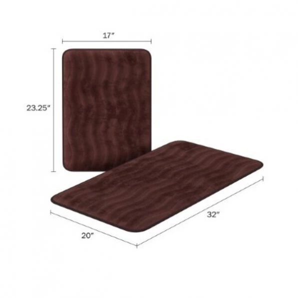 2-piece Bathroom Rug Set, Memory Foam Mats, Wavy Microfiber Non-Slip Absorbent Runner, Brown