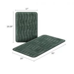 2-piece Bathroom Rug Set, Memory Foam Mats, Wavy Microfiber Non-Slip Absorbent Runner, Green