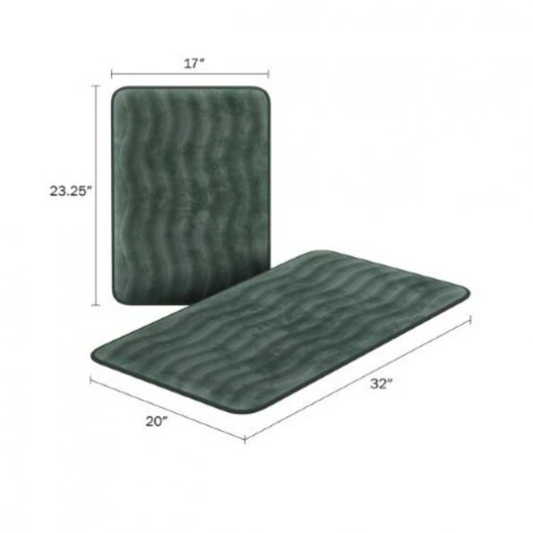 2-piece Bathroom Rug Set, Memory Foam Mats, Wavy Microfiber Non-Slip Absorbent Runner, Green