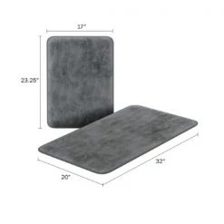 2-piece Bathroom Rug Set, Memory Foam Mats, Wavy Microfiber Non-Slip Absorbent Runner, Gray