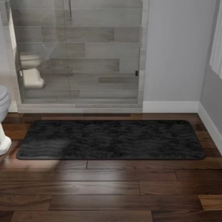 Hastings Home Microfiber Memory Foam Bathmat, Oversized Padded Nonslip Accent Rug Wave Pattern, for Home (Black)