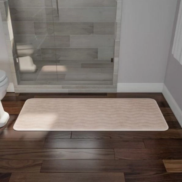 Microfiber Memory Foam Bathmat, Oversized Padded Nonslip Accent Rug Wave Pattern, for Home (Ivory)