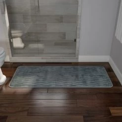 Microfiber Memory Foam Bathmat, Oversized Padded Nonslip Accent Rug for Home, Wave Pattern (Platinum)