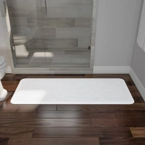 Microfiber Memory Foam Bathmat, Oversized Padded Nonslip Accent Rug Wave Pattern, for Home (White)