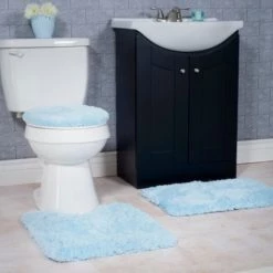 Hastings Home 3 Piece Super Plush Non-Slip Bath Mat Rug Set – Blue