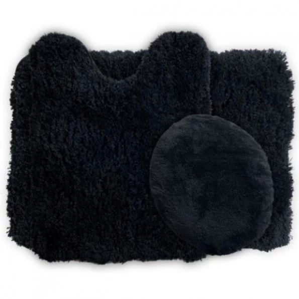 Hastings Home 3 Piece Super Plush Non-Slip Bath Mat Rug Set – Black