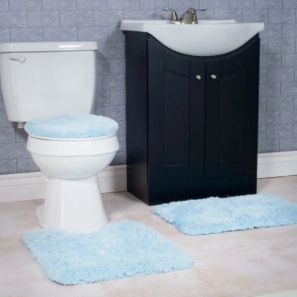 Hastings Home 3 Piece Super Plush Non-Slip Bath Mat Rug Set – Blue
