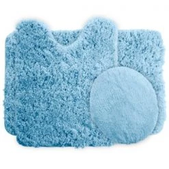 Hastings Home 3 Piece Super Plush Non-Slip Bath Mat Rug Set – Blue